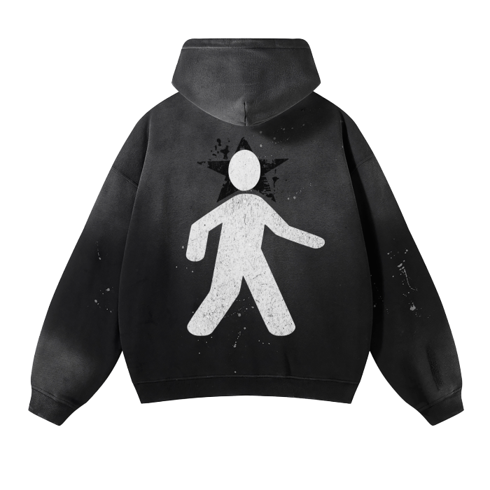 Stick man  Wash Frayed Fleece Hoodie - 360 GSM